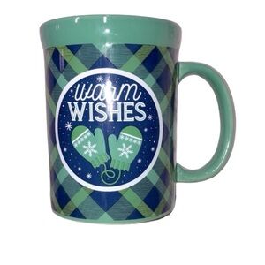 Warm Wishes Christmas green plaid coffee mug